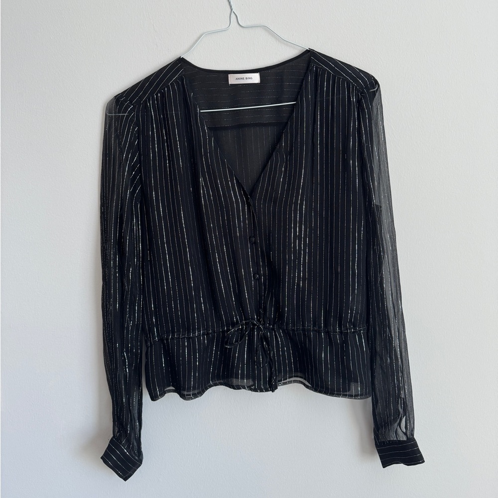 Anine Bing silk pinstripe blouse